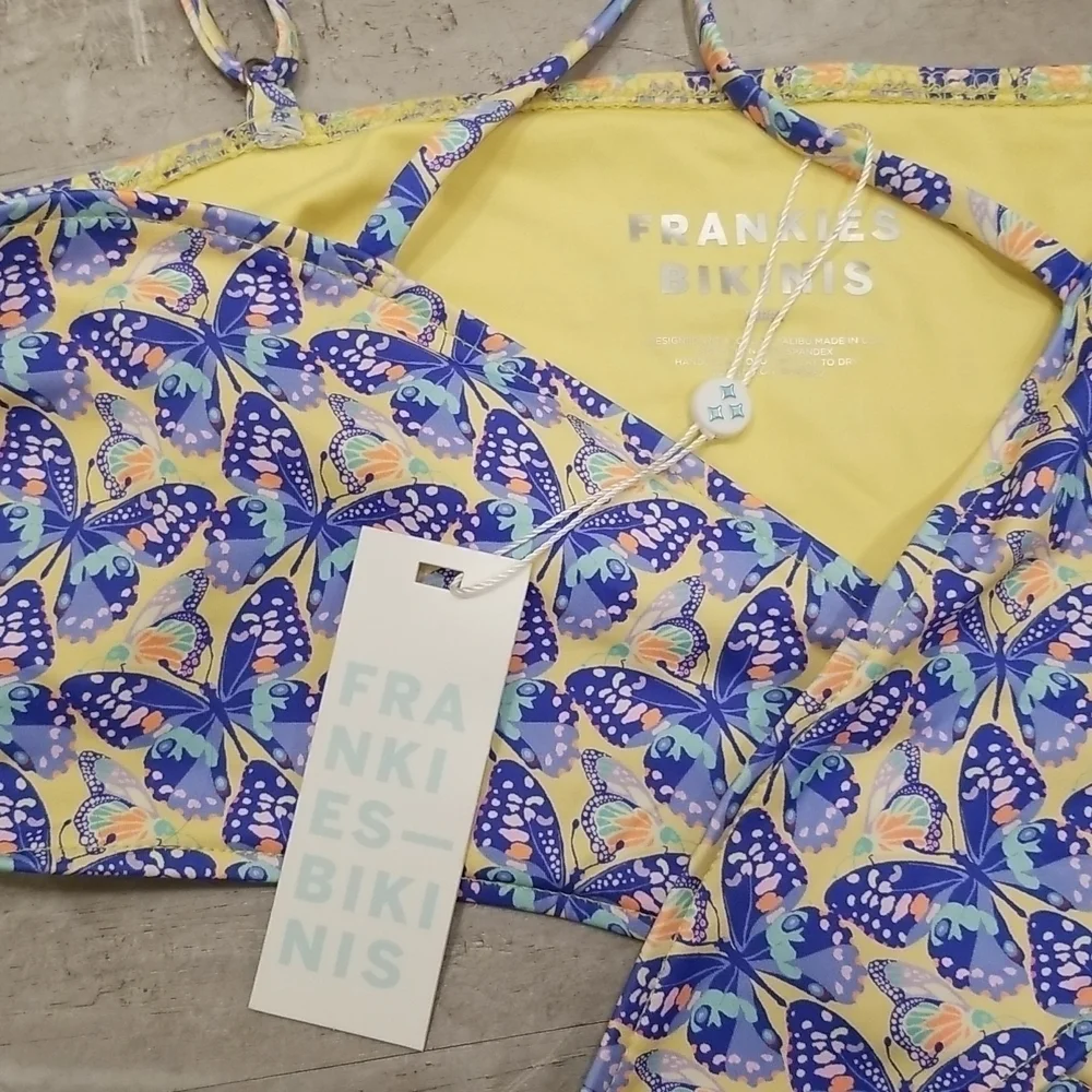 💕FRANKIE'S BIKINIS💕 Falcon Bikini TOP ~ Monarch Butterfly Print Large L NWT